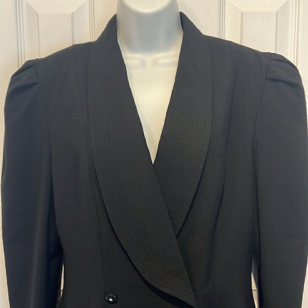 Vintage Rare Wayne Clark Black Wool Double‎ Breasted Coat Dress Size 10 - Picture 2 of 13